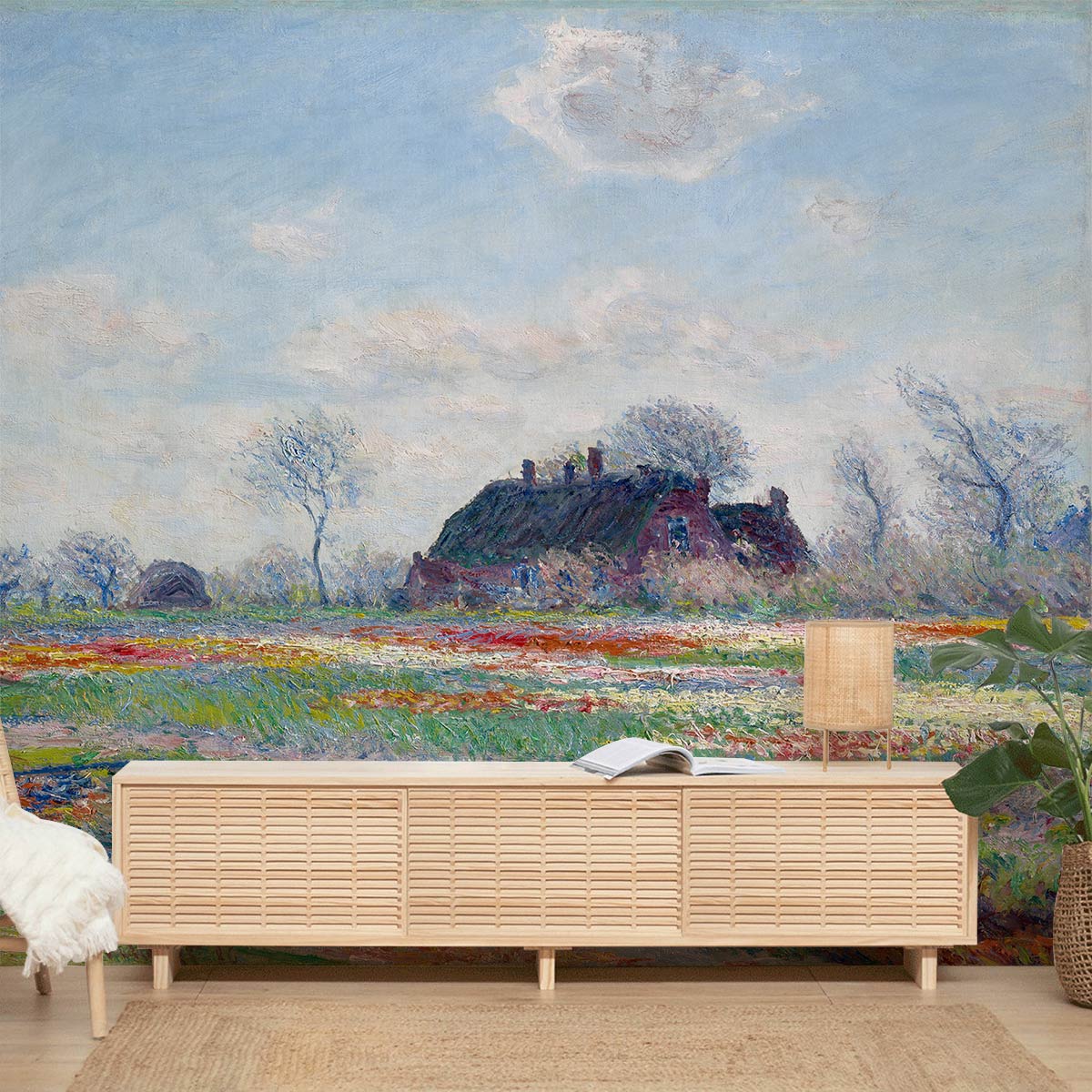 Tulips Field oil painting Mural Wallpaper for living Room decor