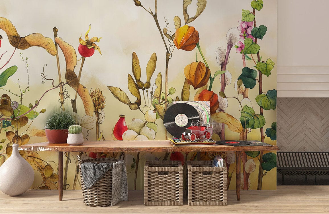 custom colorful cotton bushes wallpaper mural for hallway decor