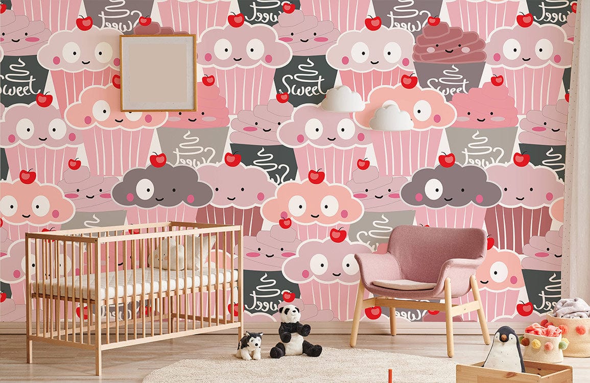mural wallpaper with cute ice cream motifs, perfect for decorating a nursery.