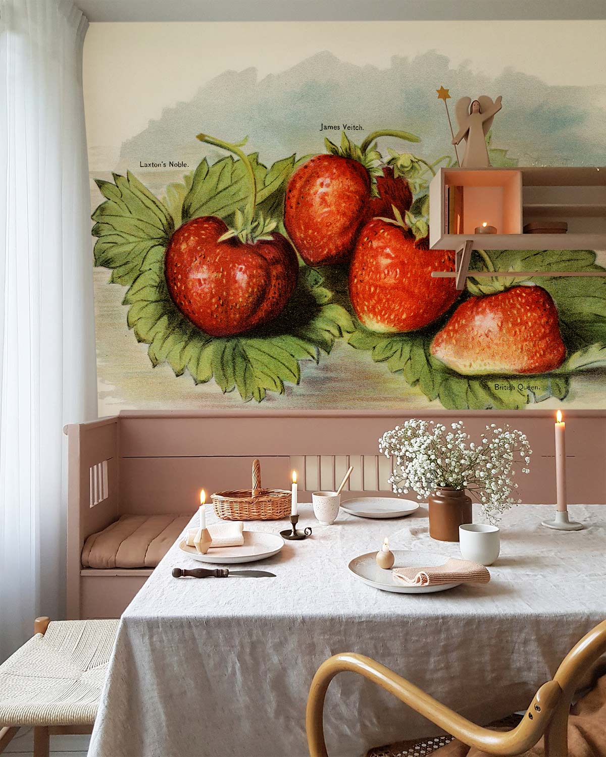 Vintage Strawberry Wallpaper Art For Dining
