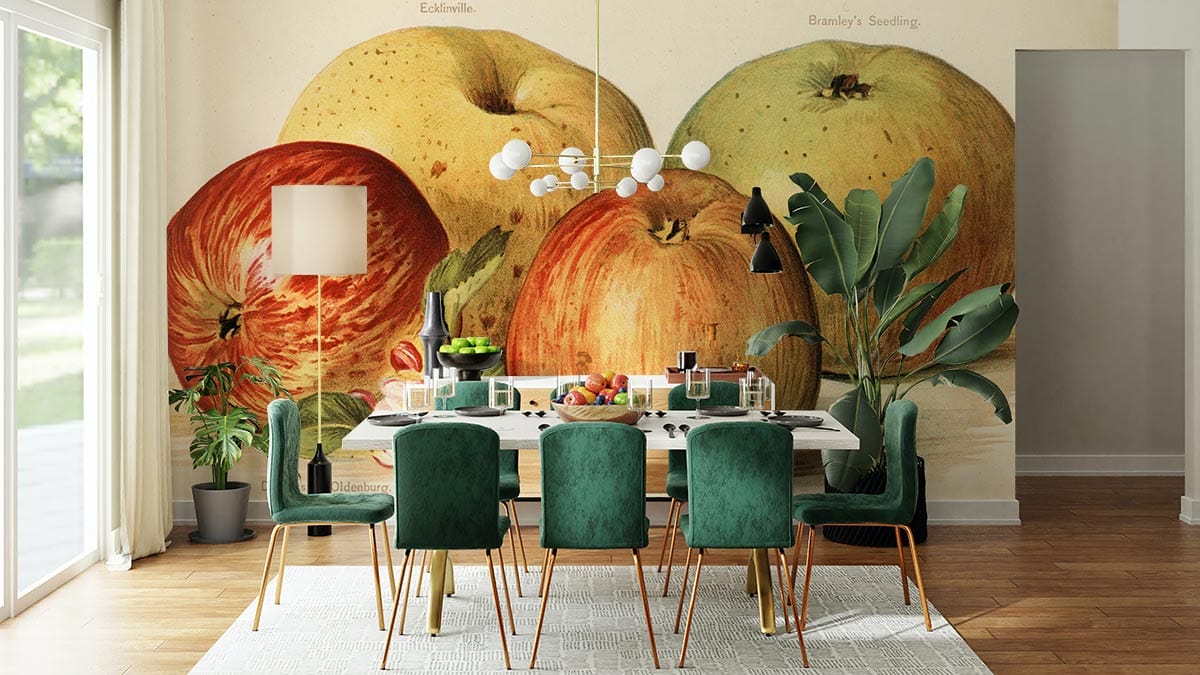 Vintage Apples Painting Fruit Wallpaper Art Design