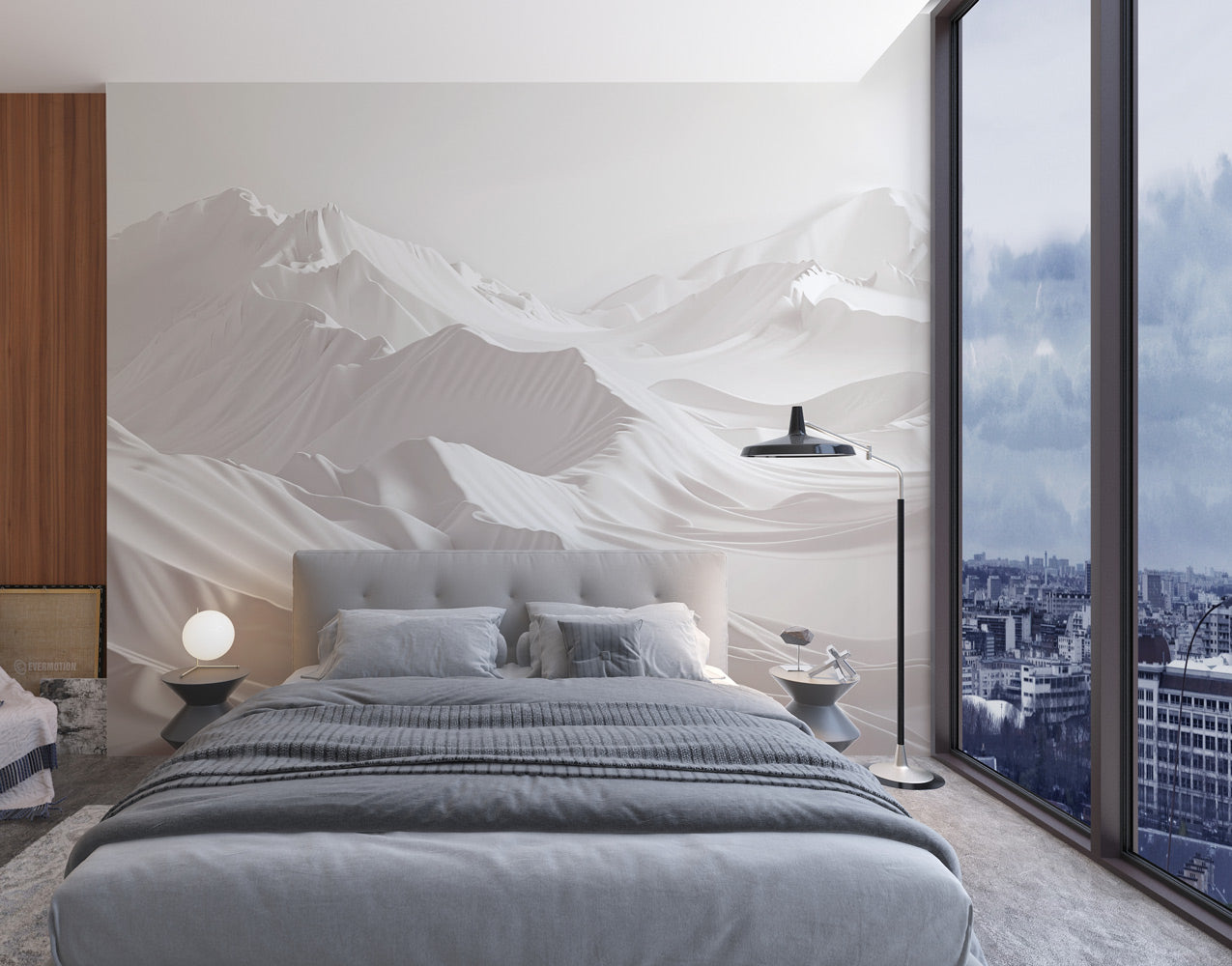 Serene Mountain Escape Mural Wallpaper in bedroom