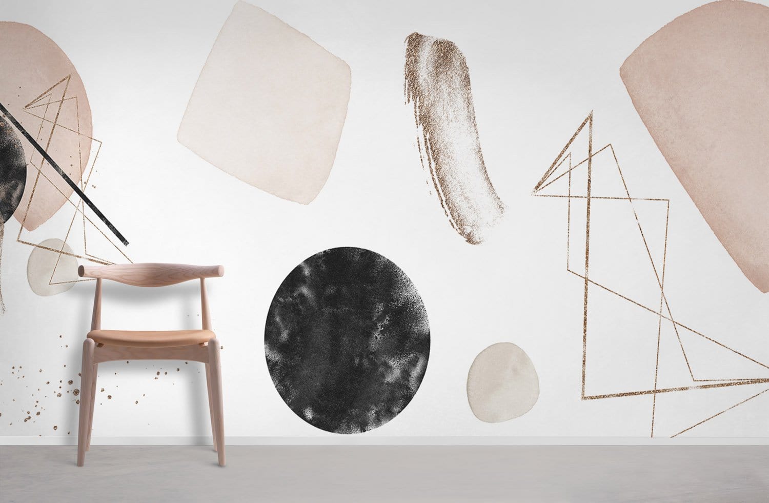 Home decoration with a mural of geometric wallpaper.