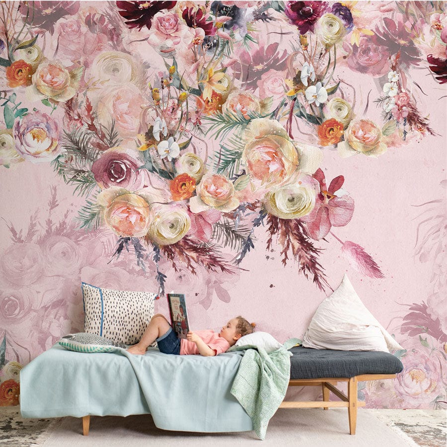 vintage watercolor flower kids' playroom wallpaper mural