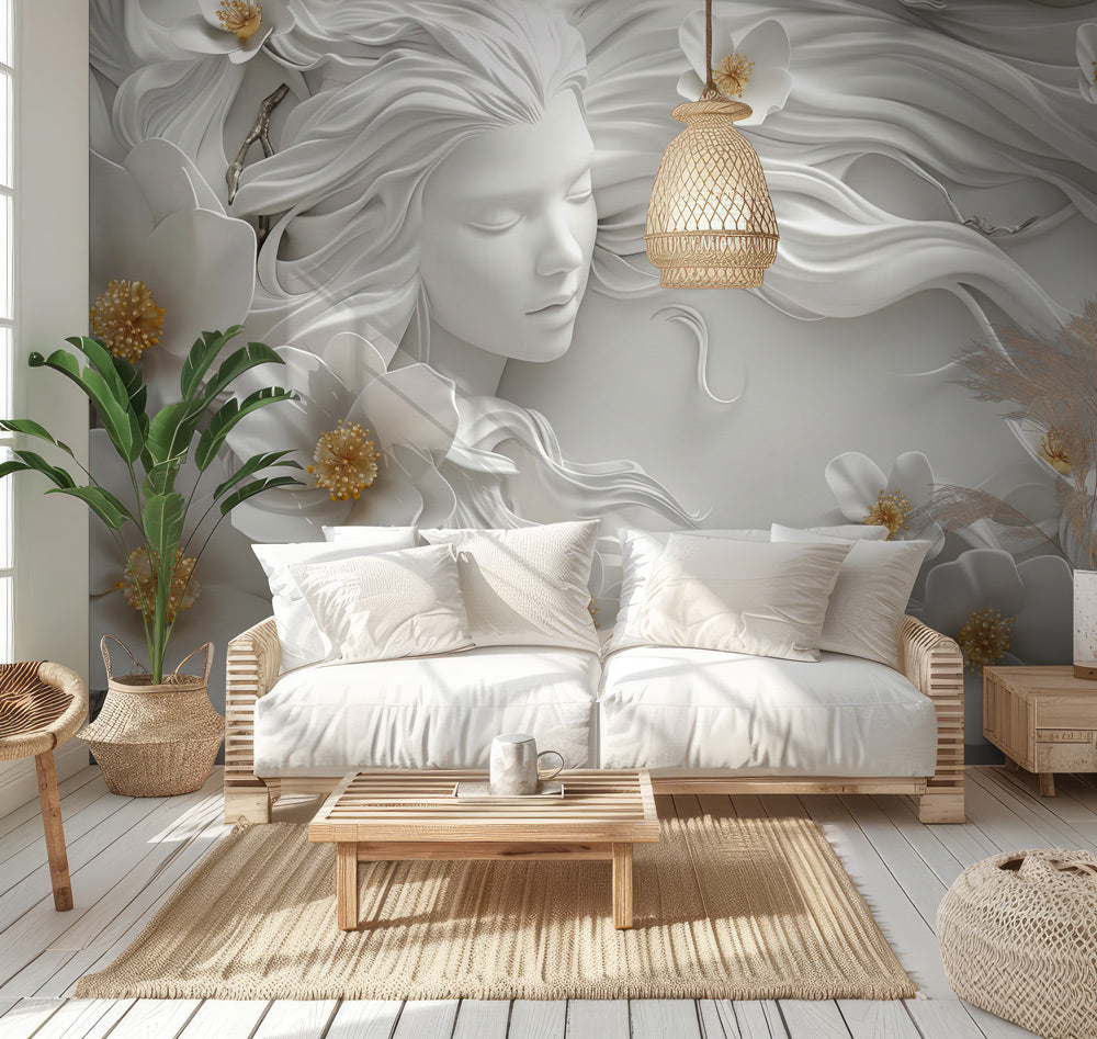 Ethereal Serenity Blossom Mural Wallpaper in living room