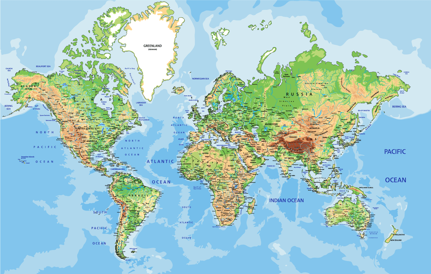 Borderline Island World Map Educational Mural Wallpaper