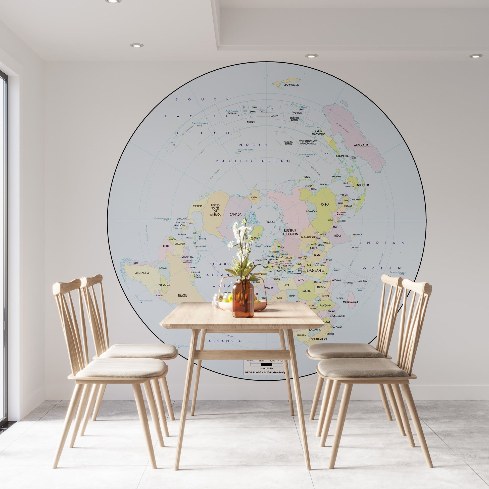 Colorful World Map Educational Wallpaper Mural in dining room