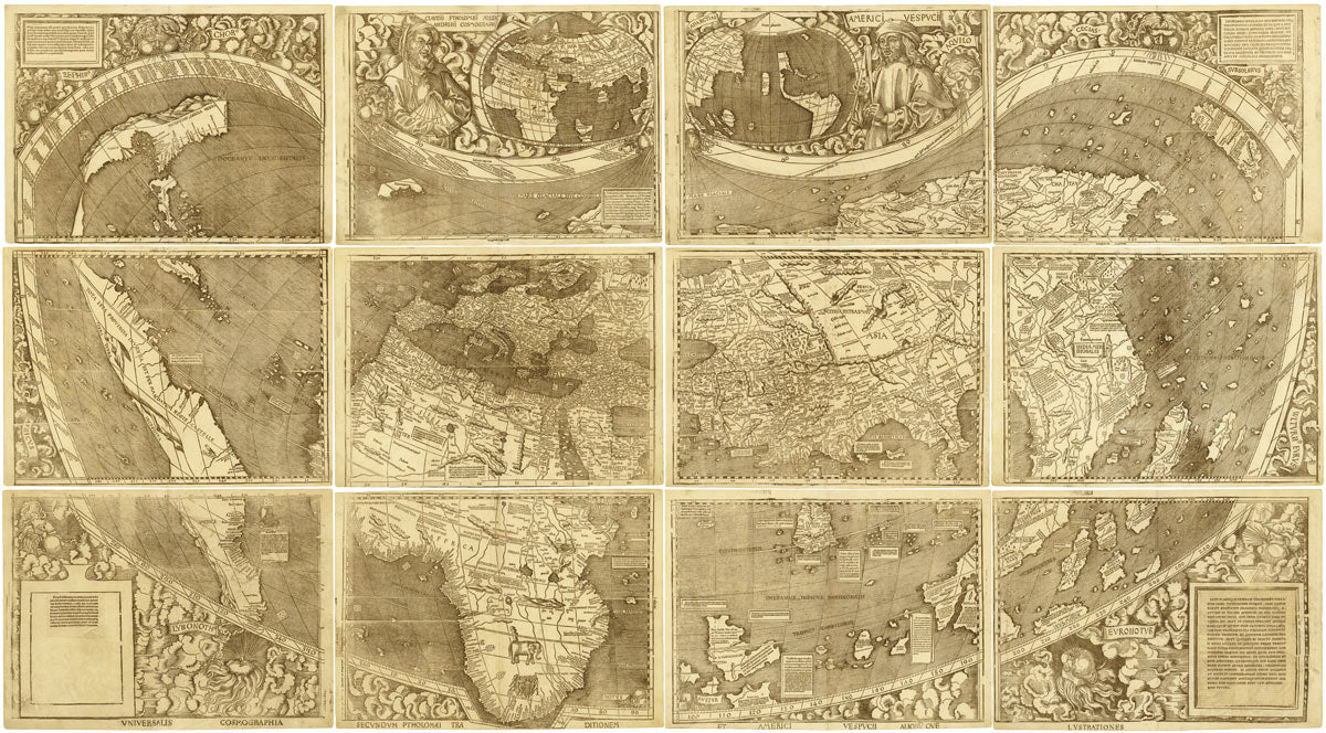 Renaissance World Map Sections Wallpaper Mural Design