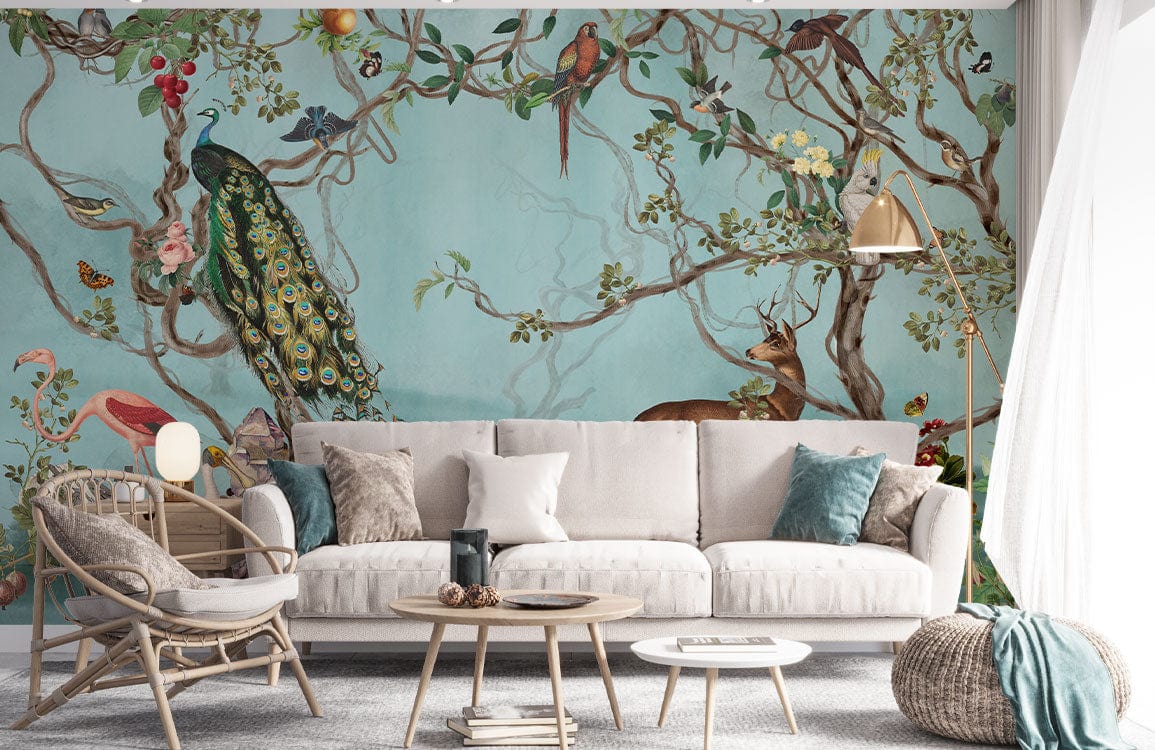 Enchanted Forest Animal Wall Mural Wallpaper in living room