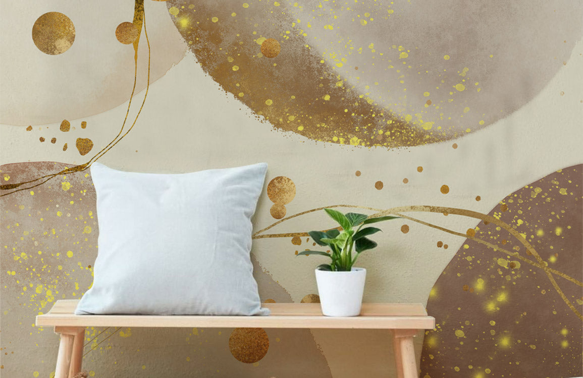 Gold Speckled Abstract Circular Design Mural Wallpaper in living room