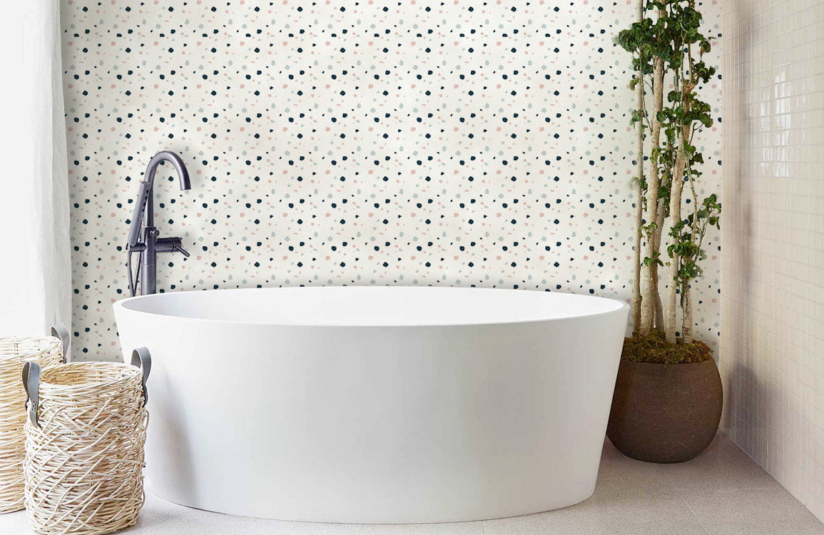 Wallpaper with a White Terrazzo Marble Dot Pattern Mural in the Room