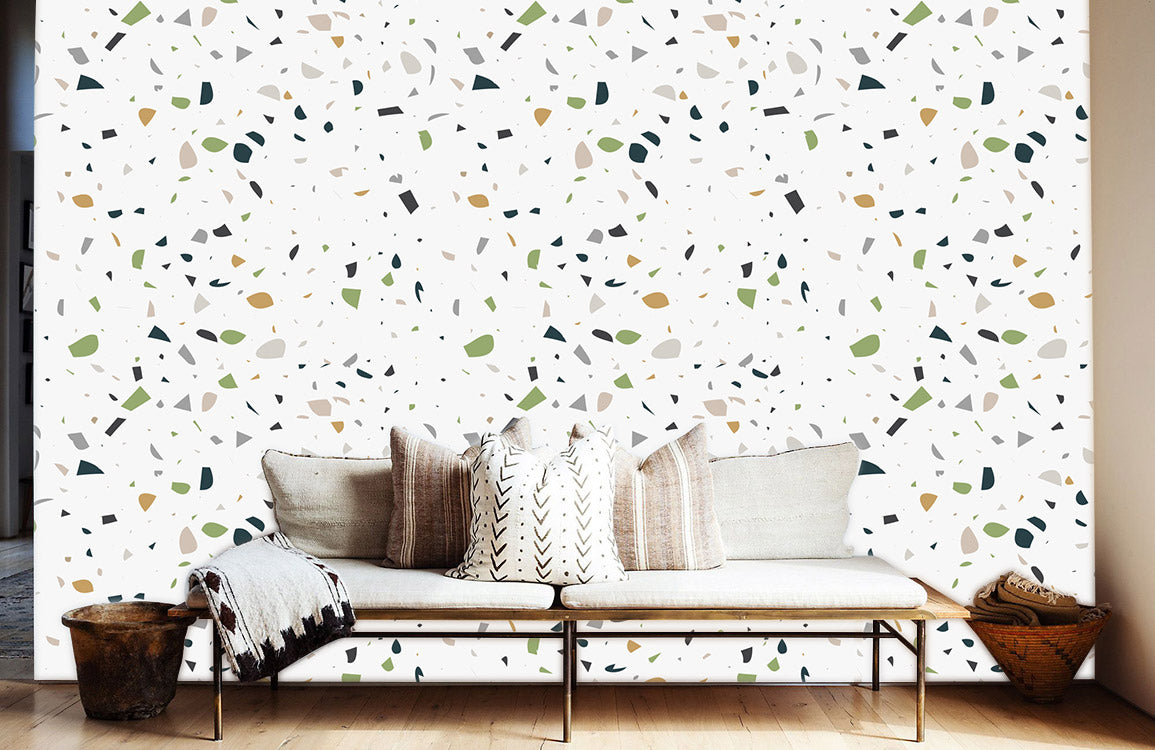 Terrazzo Inspired Geometric Mural Wallpaper 