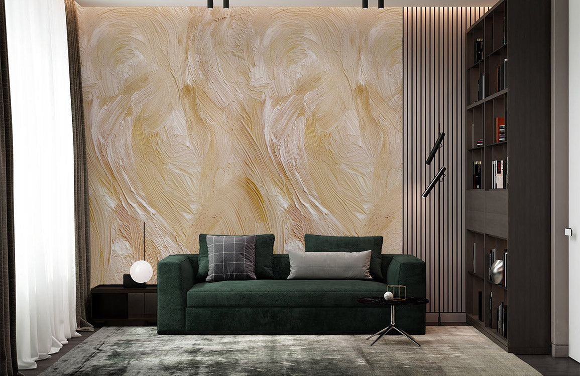 Wallpaper mural with a yellow oil painting for use as home decor.