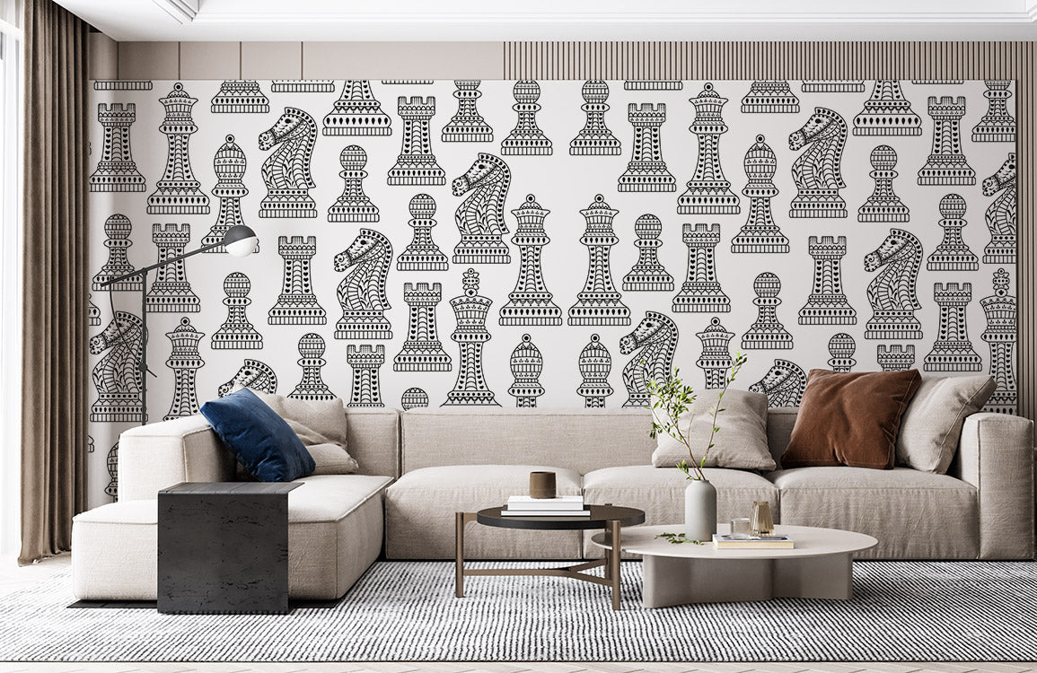 Balck & White Chess Set Pattern Wall Murals | Ever Wallpaper US