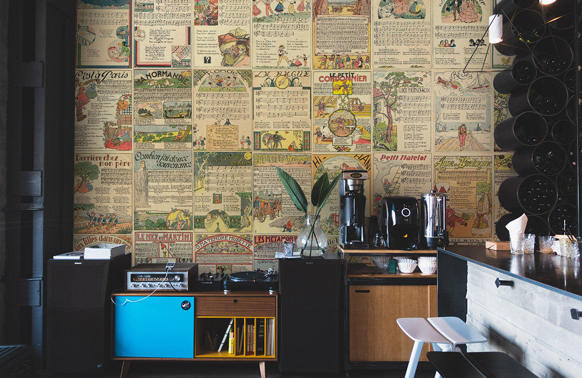 Wallcovering and Mural Featuring a Musical Notation Pattern