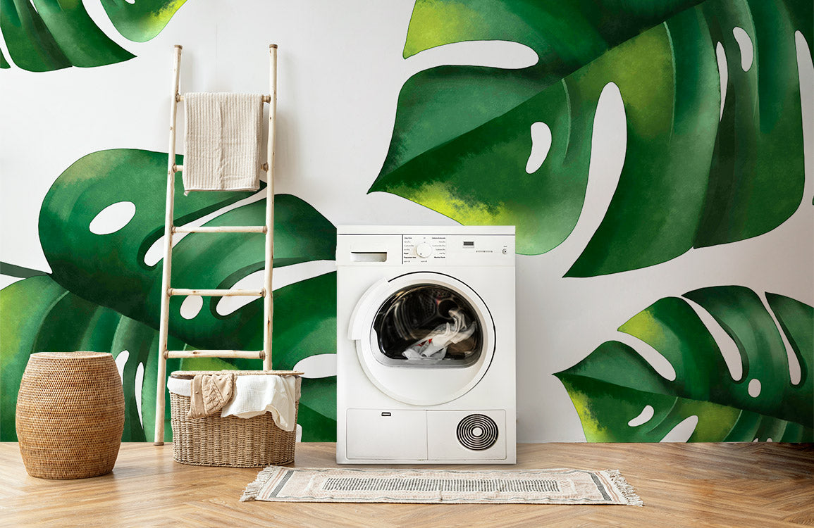 monstera leaf mural Tropical Green Monstera Leaf Mural Wallpaper