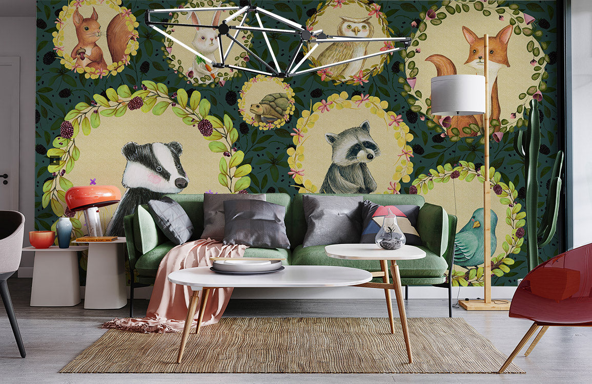 Enchanted Forest Animal Mural for Wall in living room