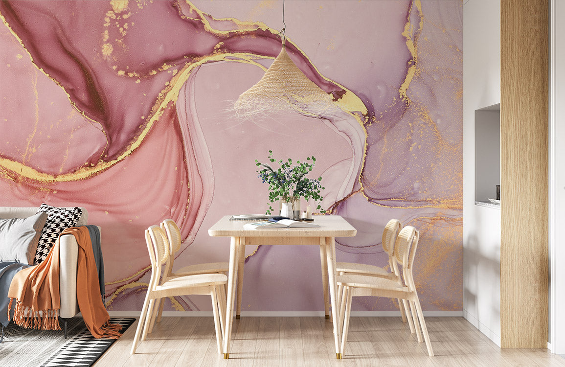 Dreamy Marble Mural in Pastel Pink with Gold