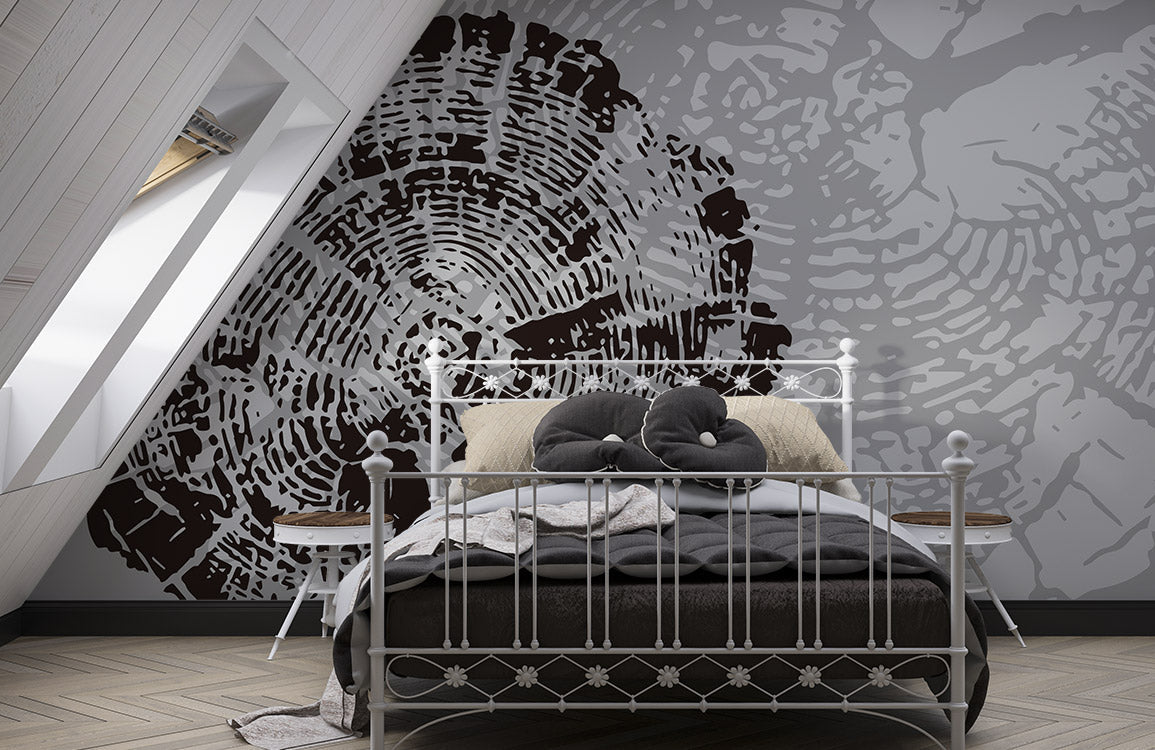 Modern Abstract Grey Tree Ring Mural Wallpaper in bedroom