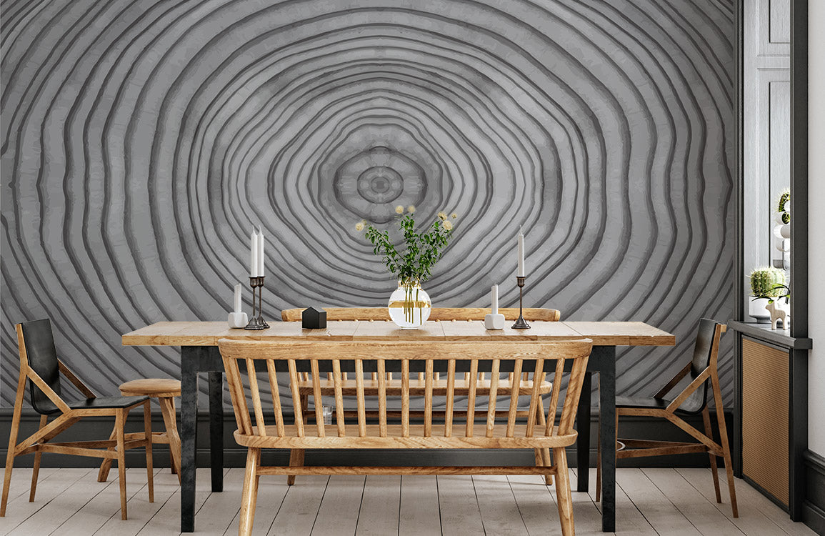 Modern Circular Grey Geometric Mural Wallpaper in dining room