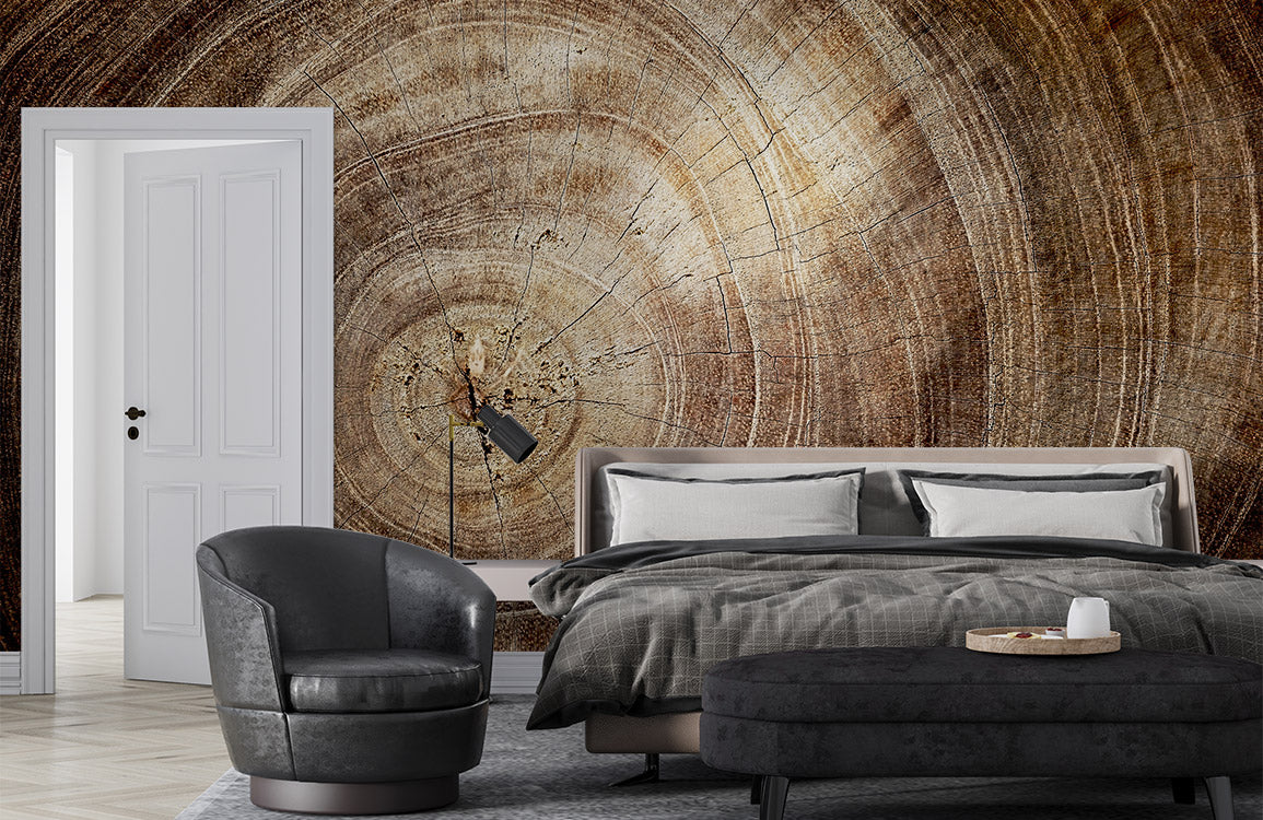 Rustic Tree Ring Office Mural Wallpaper in bedroom