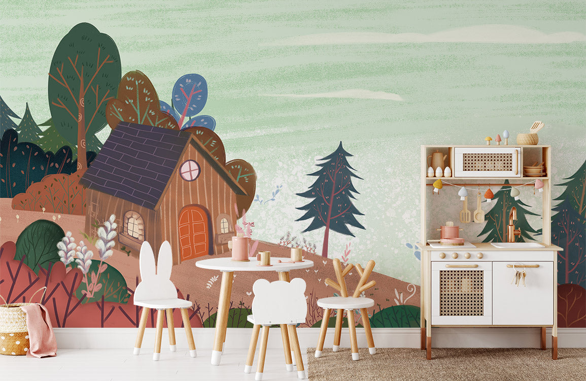 Enchanted Forest Illustrated Mural Wallpaper in playroom