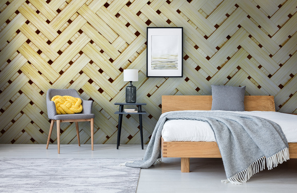 Geometric Bamboo Weave Mural Wallpaper in bedroom