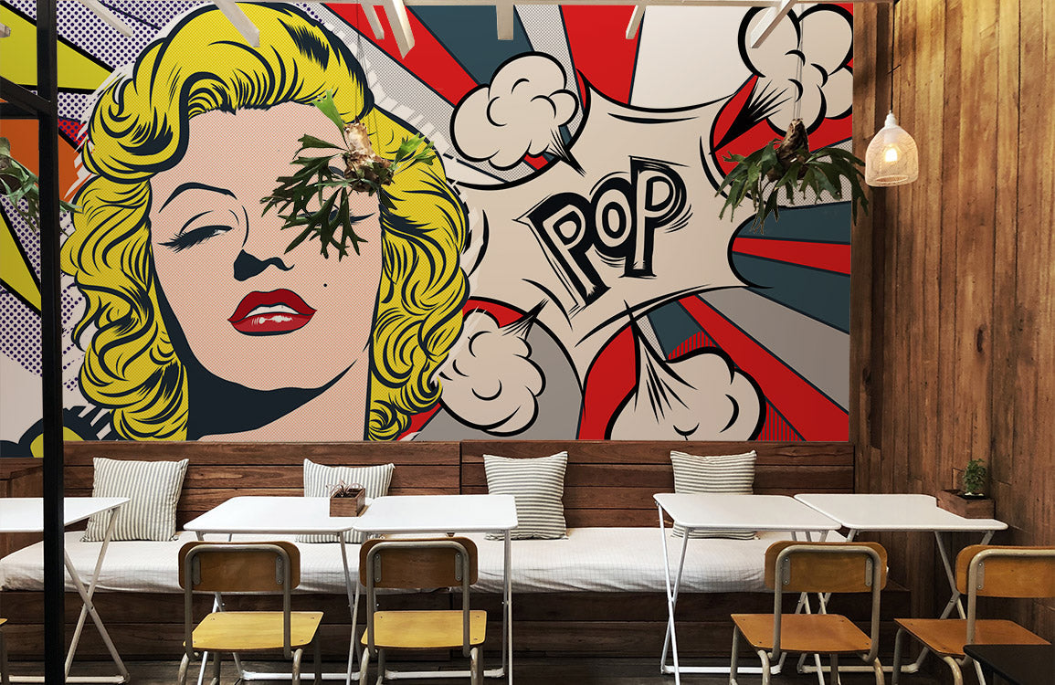 Bold Pop Art Comic Mural Wallpaper in restaurant