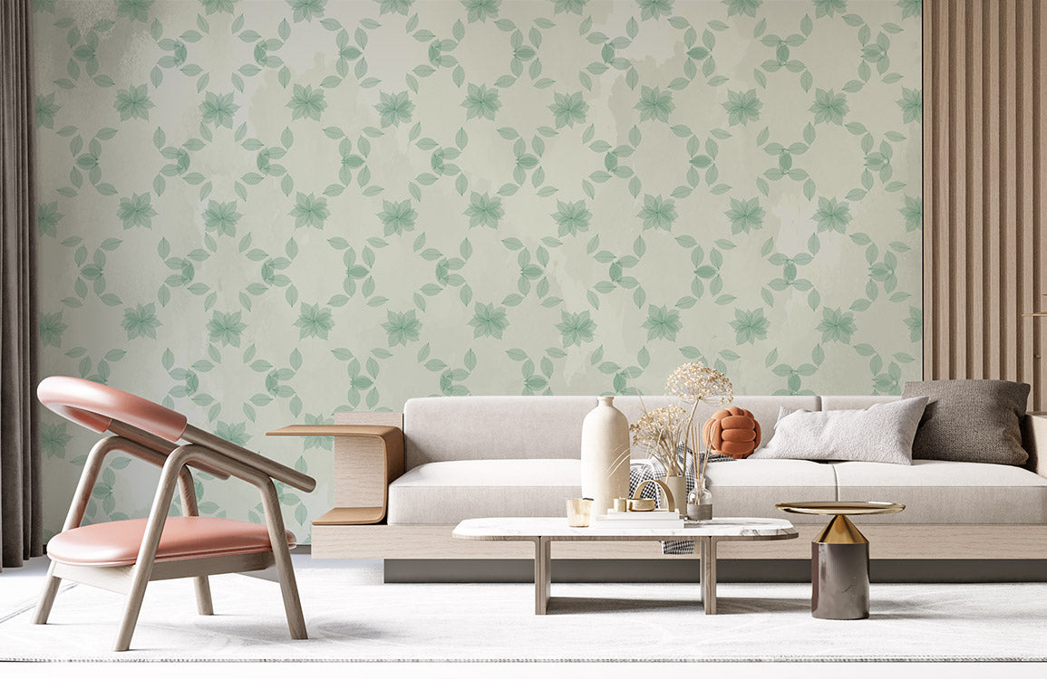Elegant Green Floral Botanical Mural Wallpaper in living room