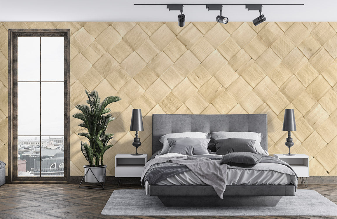 Luxury Gold Geometric Herringbone Mural Wallpaper in bedroom