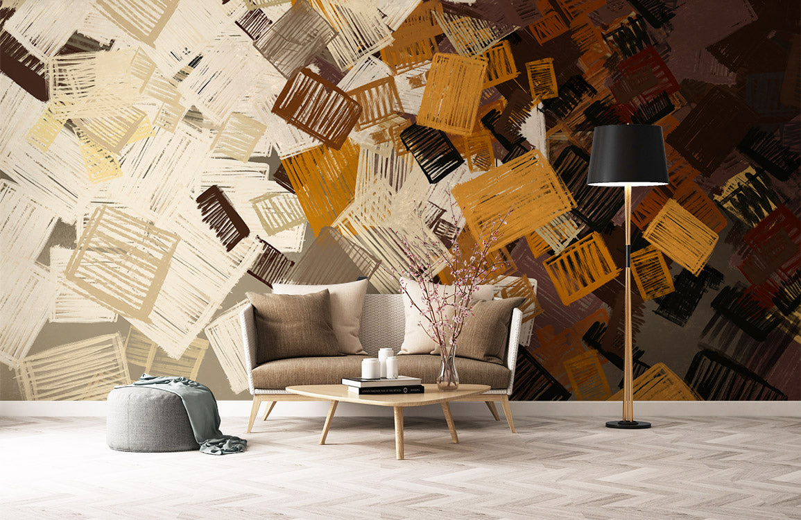 Abstract Geometric Brushstroke Mural Wallpaper in living room