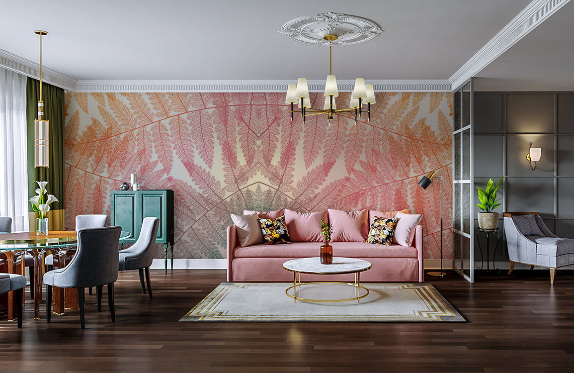 Rainbow Fern Leaf Symmetry Mural Wallpaper in living room