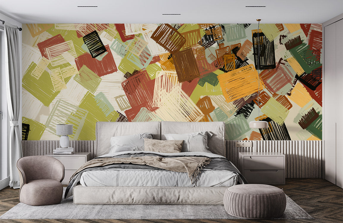 Abstract Brush Stroke Pattern Mural Wallpaper in bedroom