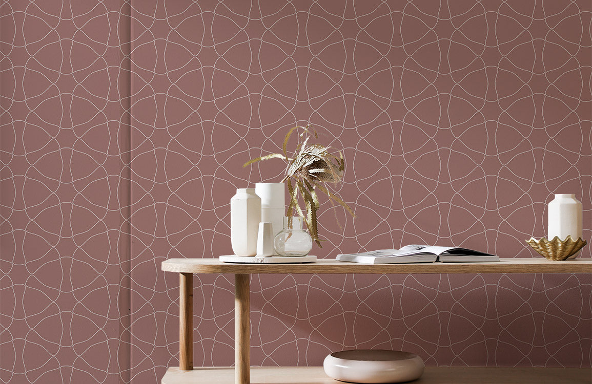 Mural room wallpaper featuring a brick red bone pattern.