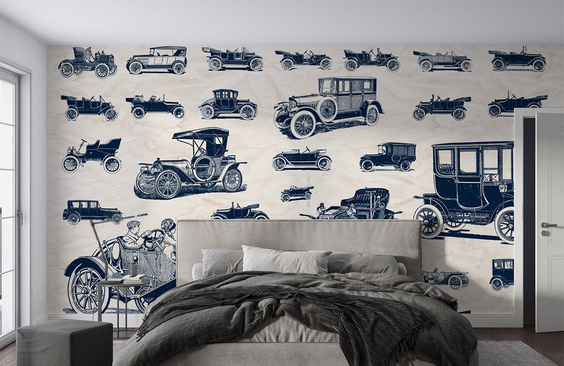 Vintage Automobile Illustration Mural Wallpaper | Ever Wallpaper ...