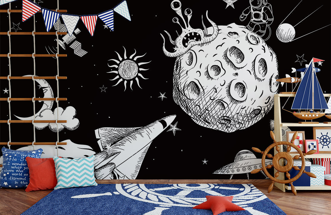 An Outer Space Wallpaper Mural for a Child's Bedroom