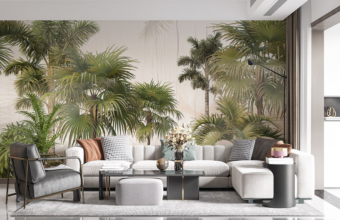 Room With a Mural of Tropical Forest Wallpaper