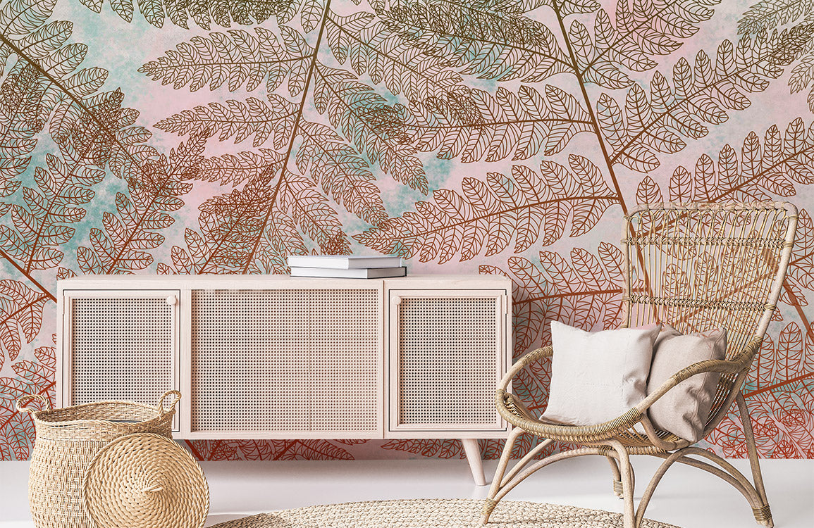 Autumn Leaf Gradient Botanical Mural Wallpaper in living room