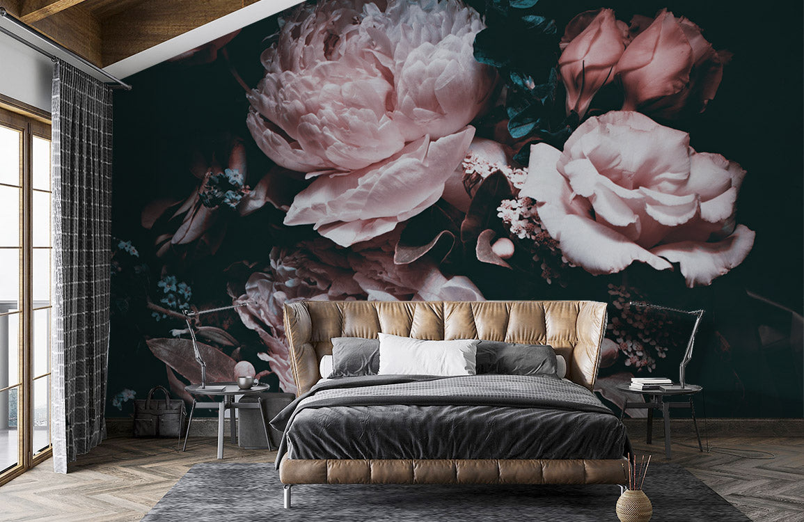 Moody Floral Designer Wallpaper Accent in bedroom