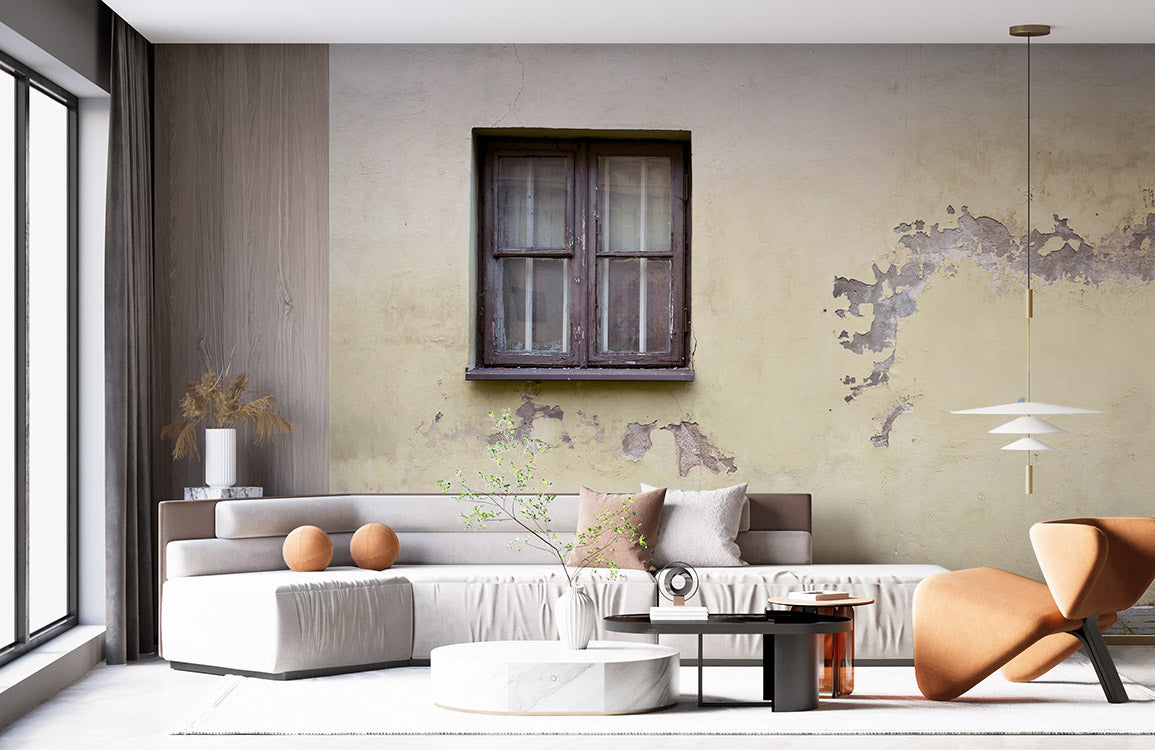 Aged Beige Concrete Textured Mural Wallpaper in living room