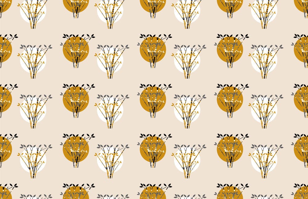 Wallpaper mural featuring bamboo leaf circles, perfect for use as home decor
