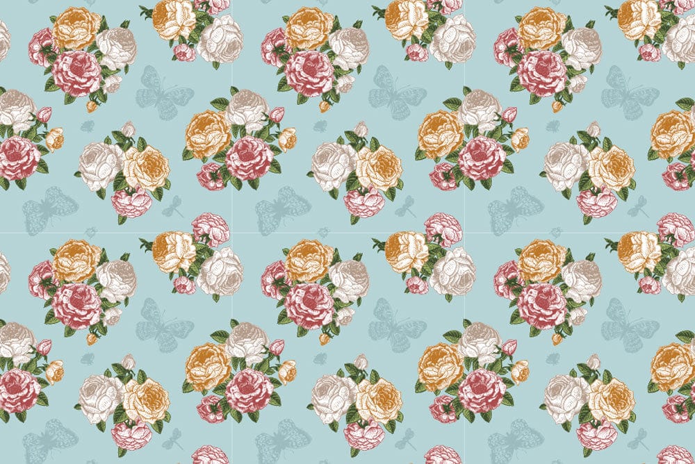 Wallpaper Mural with Bouquets and Flowers for Home Decoration