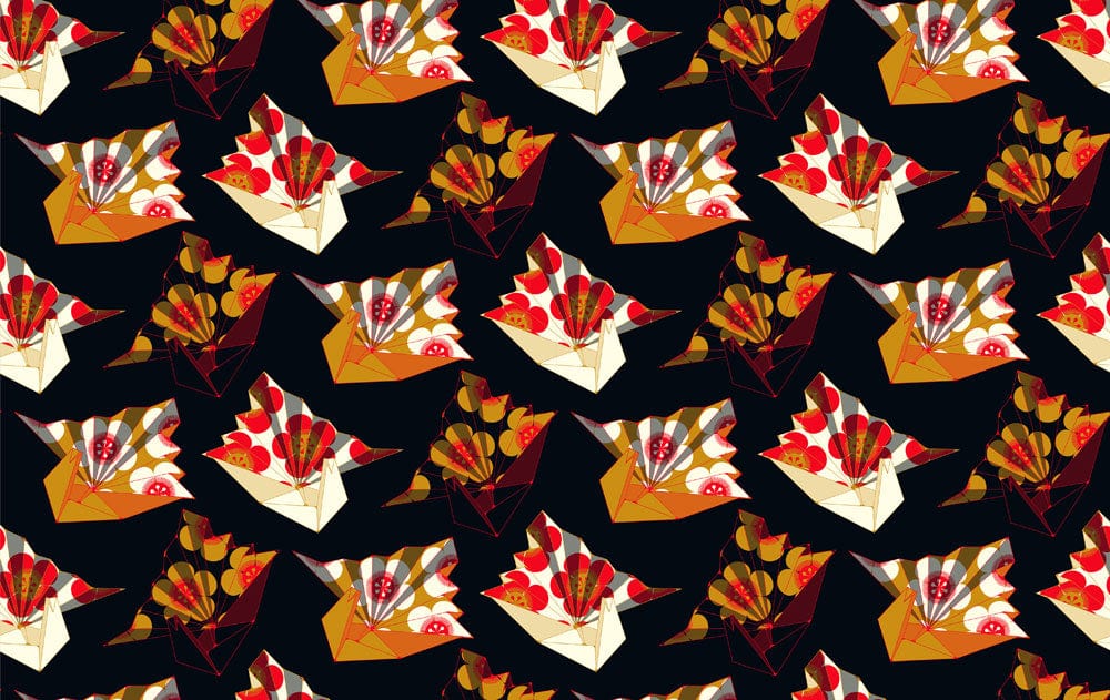 Wallpaper mural with a dark paper crane design, perfect for home decorating