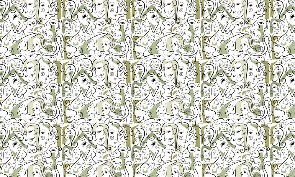 Home Decoration Green Side Faces Wallpaper Mural for Use in