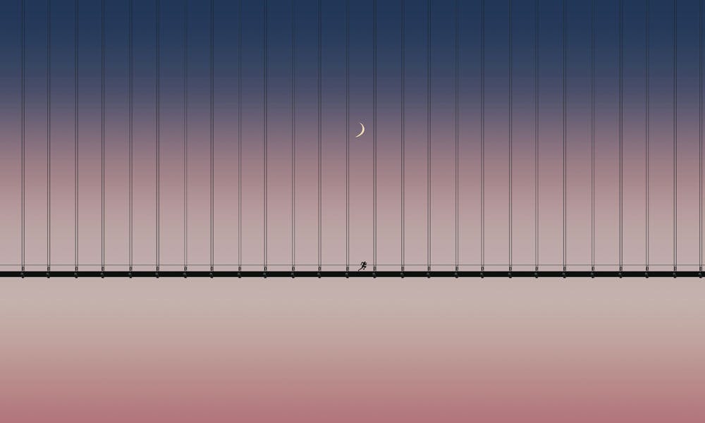 Wallpaper mural for home decoration with a runner under the moon.
