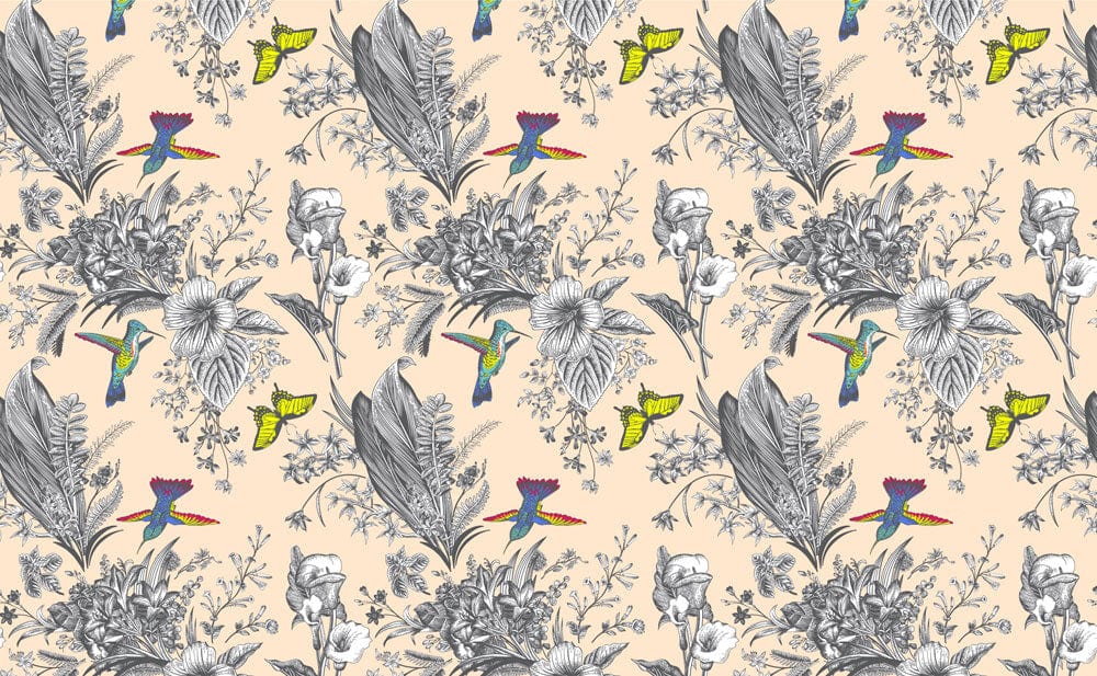 Vintage Birds and Floral Bouquets Wallpaper Mural for Interior Design of Room