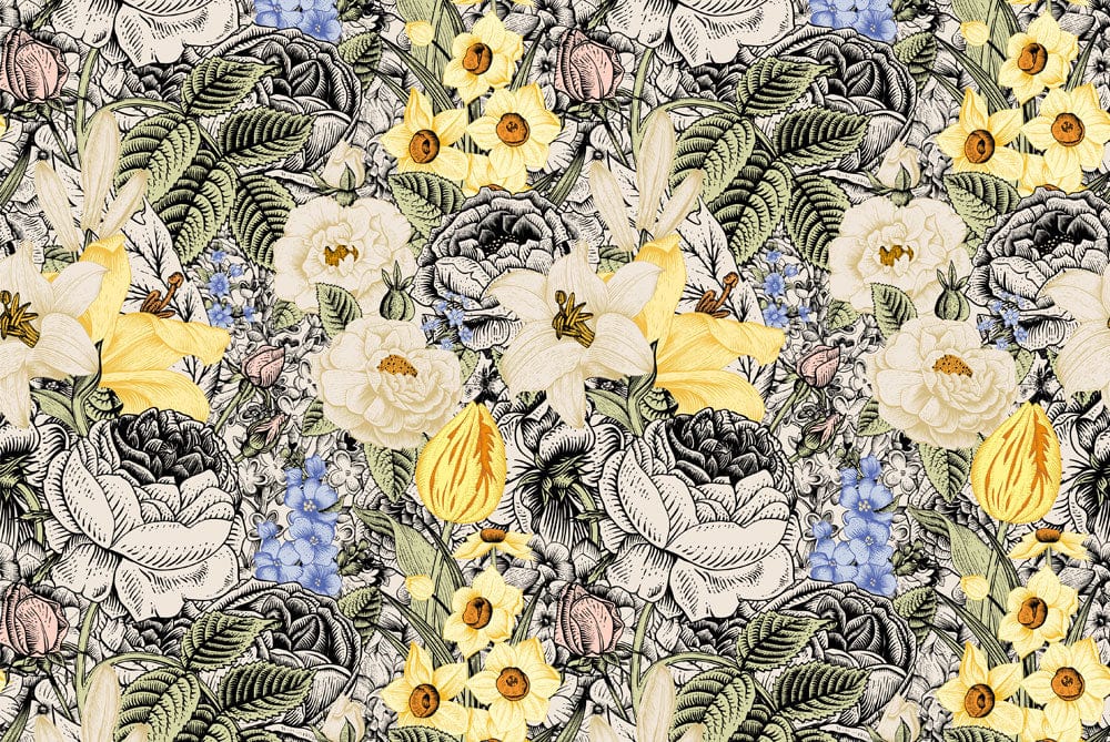 Wallpaper mural featuring a vintage flower painting, perfect for decorating your home.