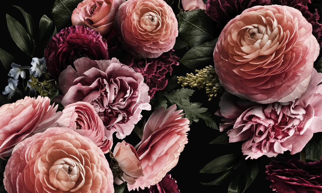 Intricate Dark Floral Wallpaper Mural for the Living Room