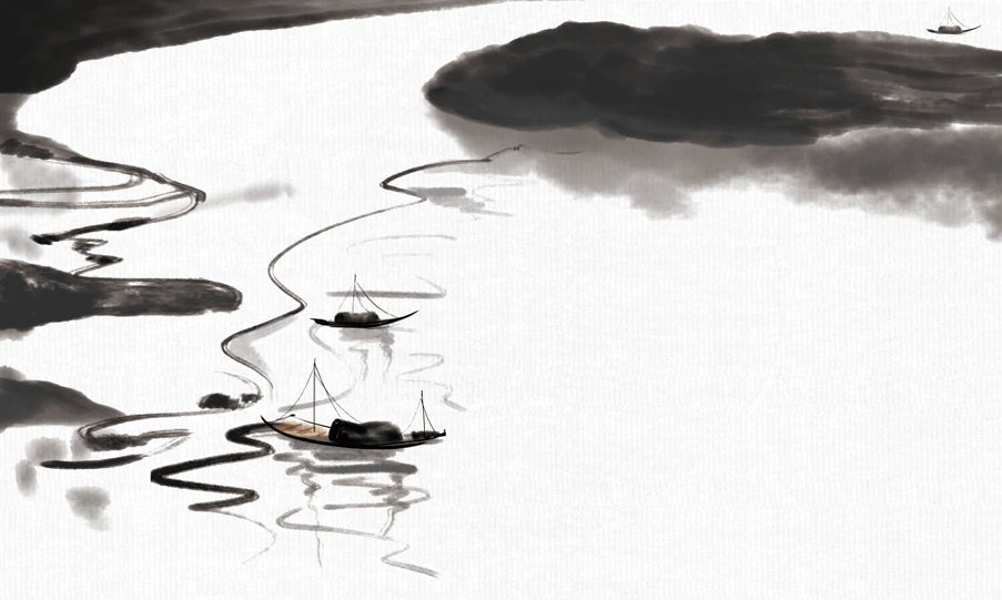 Room with a Watercolor Painting of a River and a Mural Wallpaper