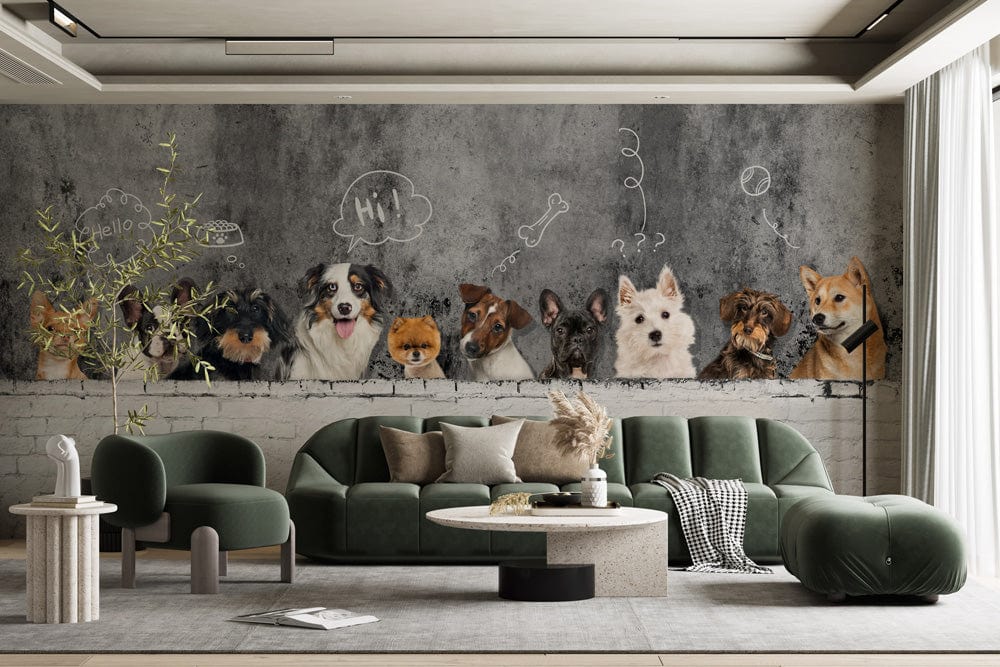 custom-made for dog-lovers, a variety of dog wall murals for your living room